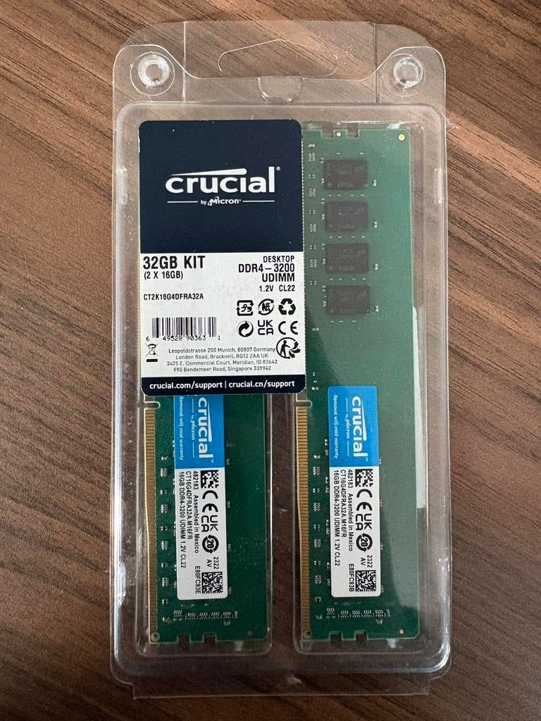 Crucial DDR4 32GB Kit CT2K16G4DFRA32A, Computers en Software, RAM geheugen, Ophalen of Verzenden, Zo goed als nieuw, DDR4
