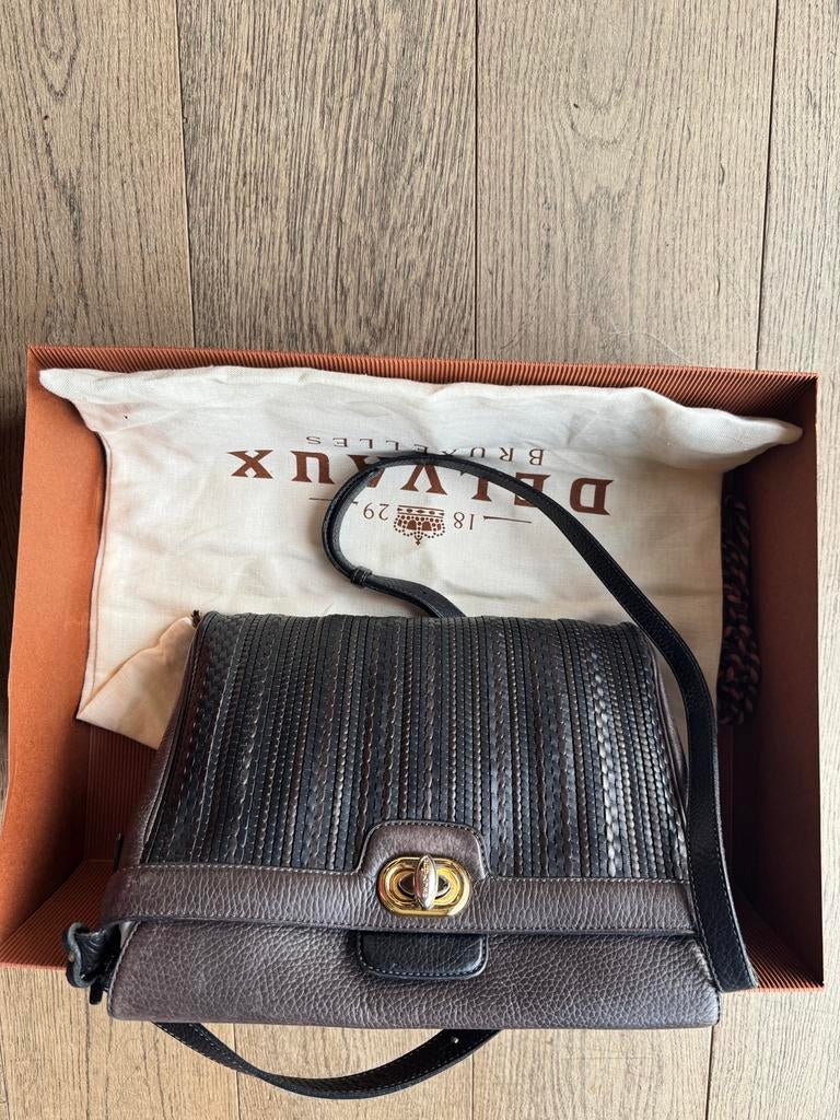 Sac Delvaux "Merlot" – Vintage 1992 – Toile de Cuir, Enlèvement, Comme neuf, Brun, Sac à bandoulière