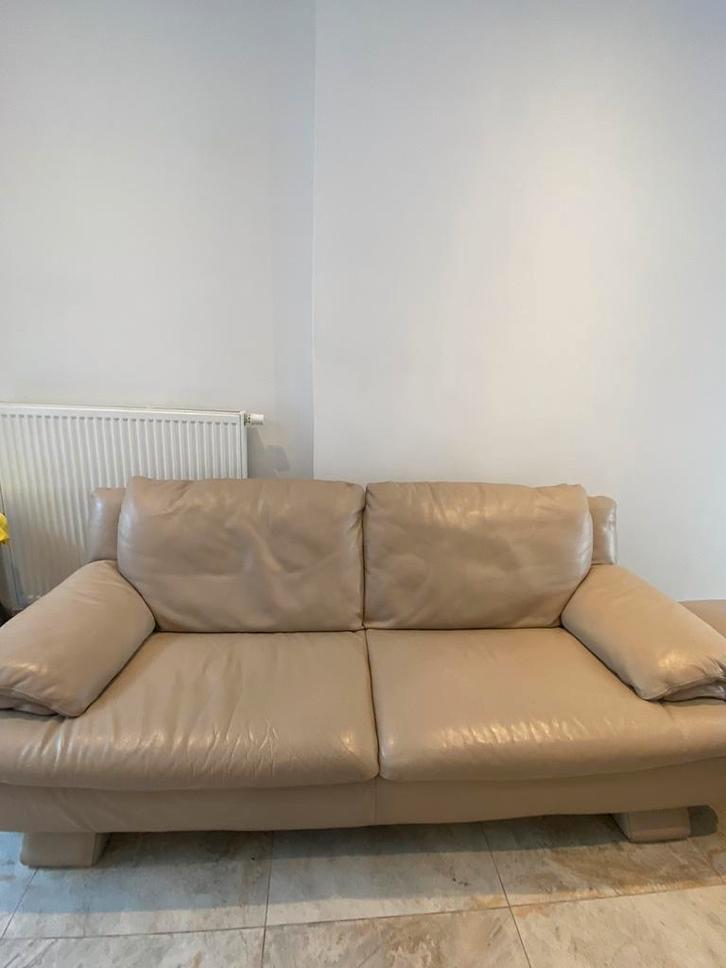 Salon beige en cuir, Maison & Meubles, Canapés | Salons, Utilisé, Cuir, Enlèvement