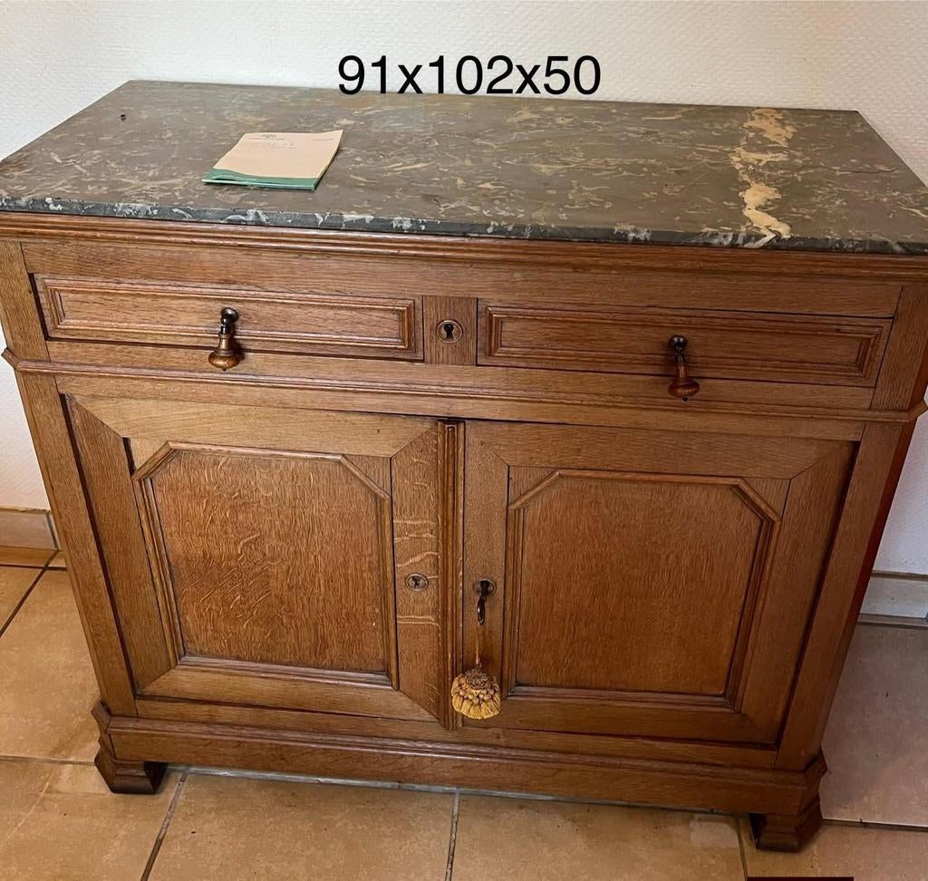 Commode en chêne et plateau en marbre, 100 à 150 cm, 75 cm ou plus, Comme neuf, Enlèvement