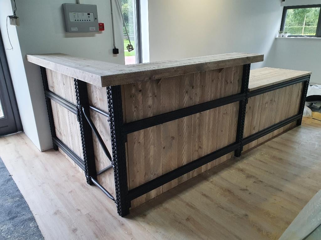 Industriele toog, toonbank van steigerhout en staal maatwerk, Maison & Meubles, Armoires | Autre, Neuf, Enlèvement