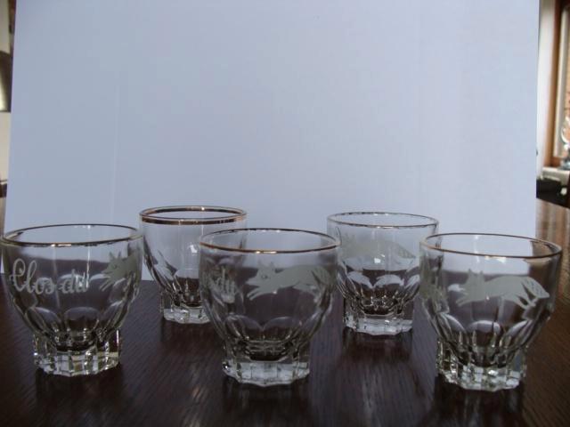 Lot 5 verres, Le Clos du Renard, thème de chasse, vintage, Verzamelen, Glas en Drinkglazen, Zo goed als nieuw, Overige typen, Ophalen of Verzenden