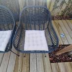 6 zwarte rotan tuinstoelen incl. beige kussentjes, Ophalen, Rotan