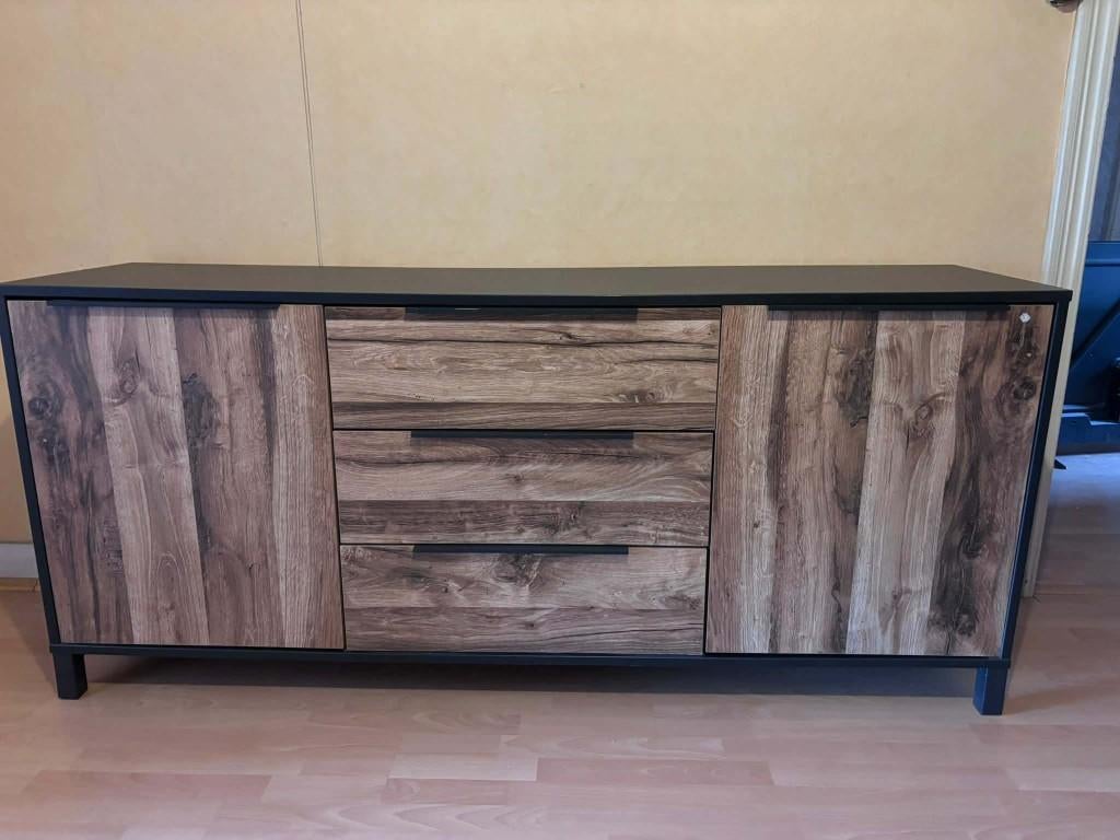 Buffet + commode de salon type industriel, Enlèvement, Comme neuf, Industriel, Avec tiroir(s)