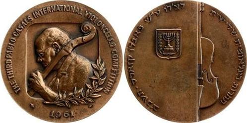 🇮🇱Is,Bronze Medal'3rd Pablo,Casals,International Violonce, Timbres & Monnaies, Pièces & Médailles, Bronze, Enlèvement ou Envoi