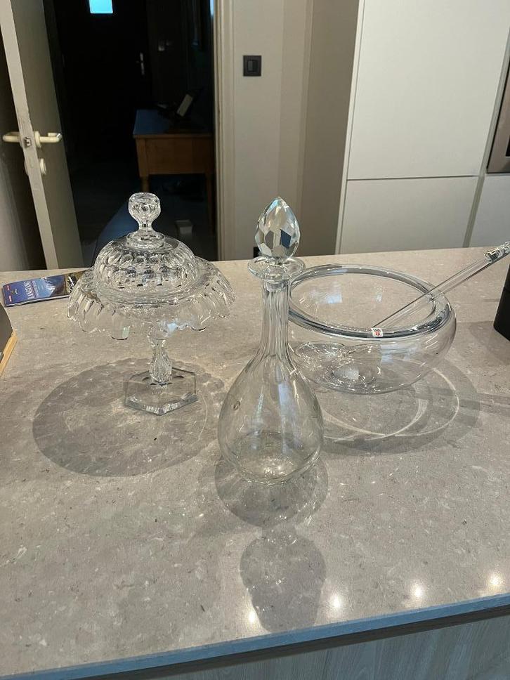 Karaf, snoepbeker, glazen fruitkom, Huis en Inrichting, Keuken | Servies, Zo goed als nieuw, Glas, Ophalen