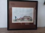Waterverf schilderij in kader met glas, Antiek en Kunst, Kunst | Etsen en Gravures, Ophalen of Verzenden