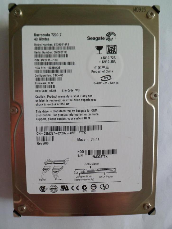 Harde Schijf Seagate Barracuda 40GB, 2MB Cache, 3.5Inch,, Computers en Software, Harde schijven, Gebruikt, Intern, HDD, SATA, Ophalen of Verzenden