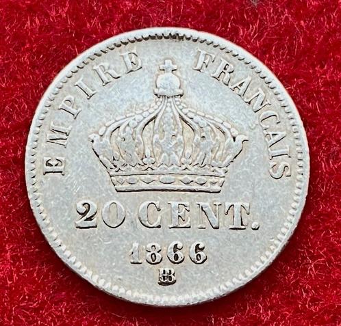 Collection Monnaie - Pièces de 20 Centimes Français 1866-67, Antiquités & Art, Antiquités | Argent & Or, Argent, Enlèvement ou Envoi