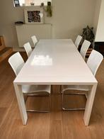 Eettafel met 6 passende stoelen, Huis en Inrichting, Tafels | Eettafels, Ophalen, Overige materialen, Gebruikt, 200 cm of meer