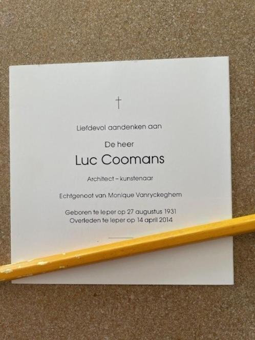 ARCHITECT-KUNSTENAAR-KUNSTSMID DHR LUC COOMANSIEPER 1931, Verzamelen, Bidprentjes en Rouwkaarten, Bidprentje, Ophalen of Verzenden