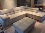Salon beige leder met poef en longchair L290cm, Enlèvement, Comme neuf