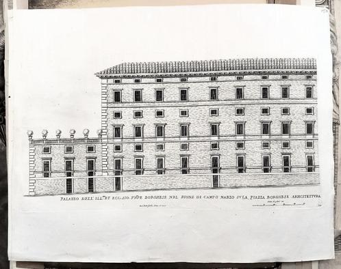 Palazzo Borghese 1655 G.B. Falda etsgravure 45,5 x 35,6 cm, Antiquités & Art, Art | Eaux-fortes & Gravures, Enlèvement ou Envoi