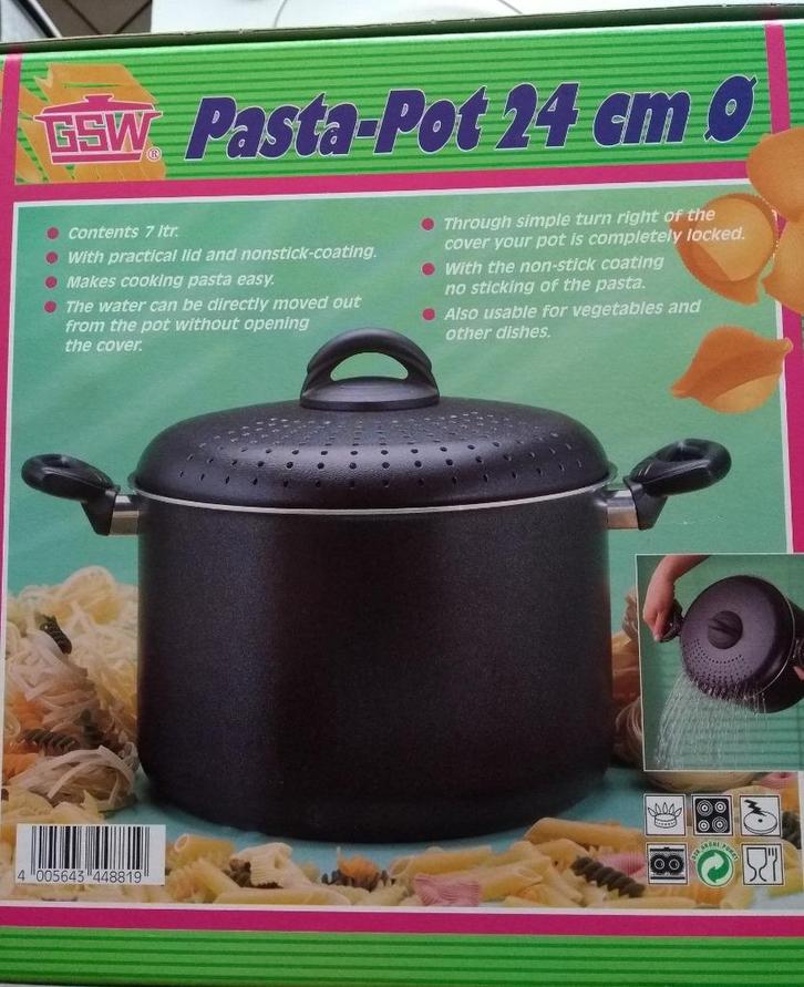 Kookpot voor pasta 24cm - pastapot merk GSW, Huis en Inrichting, Keuken | Potten en Pannen, Nieuw, Inductieplaat, Keramische plaat