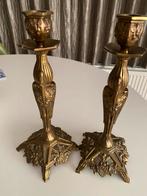 Antieke bronzen pelican design kandelaars, Antiek en Kunst, Ophalen, Koper of Brons