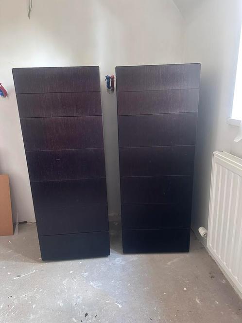 2 hoge ladekasten – Italiaans design – donkerbruin – 7 lades, Huis en Inrichting, Kasten | Ladekasten, Zo goed als nieuw, 100 tot 150 cm
