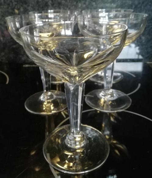 5 kristallen champagne glazen Nestor Val St Lambert, Antiquités & Art, Antiquités | Verre & Cristal, Enlèvement ou Envoi