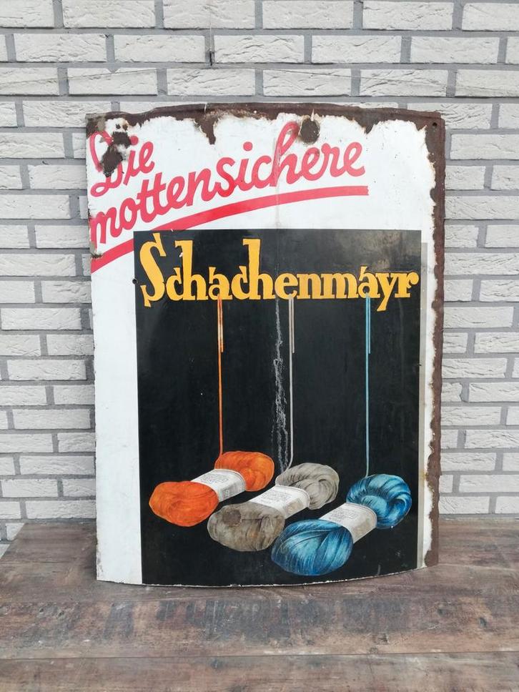 Duits emaille bord Schachenmayr wol, Verzamelen, Merken en Reclamevoorwerpen, Ophalen
