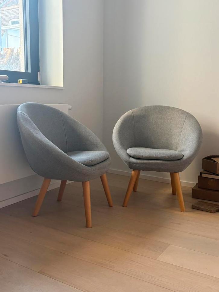 Lot de 2 fauteuils gris - bon état, Maison & Meubles, Fauteuils, Comme neuf, Bois, Enlèvement