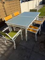 Tuintafel met 6 stoelen en afdekhoes, Tuin en Terras, Ophalen of Verzenden, Gebruikt, Rechthoekig, Aluminium