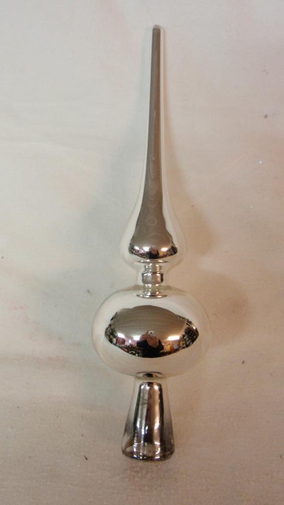 Oude glazen kerstbal Ajeko kerstpiek zilver kleurig, Diversen, Kerst, Gebruikt, Ophalen of Verzenden