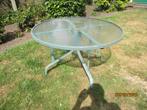 Ronde tuintafel aluminium/glas, Tuin en Terras, Tuintafels, Ophalen, Zo goed als nieuw, Rond, Aluminium
