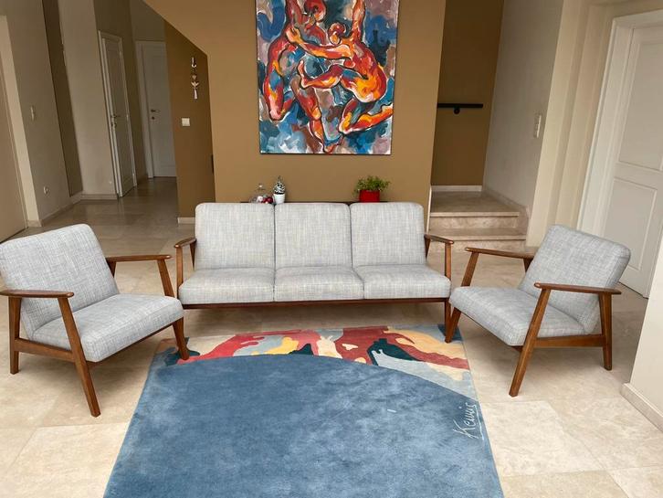 Ensemble de chaises design — 3 places + 2 fauteuils, Maison & Meubles, Canapés | Coins salons complets, Utilisé, Bois, Tissus