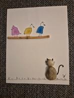 Seaglass & stone art cat & birds - kunstwerkje kat en vogels, Maison & Meubles, Enlèvement ou Envoi