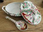 handgeschilderde soepterrine met lepel in family rose stijl, Antiek en Kunst, Antiek | Porselein, Ophalen