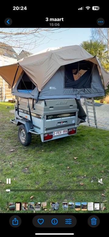 Dak tent opgebouwd op aanhangwagen, Caravans en Kamperen, Tenten, Ophalen, Zo goed als nieuw