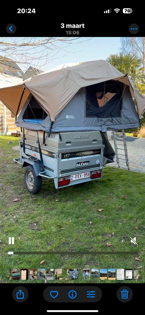 Dak tent opgebouwd op aanhangwagen, Caravans en Kamperen, Tenten, Zo goed als nieuw, Ophalen