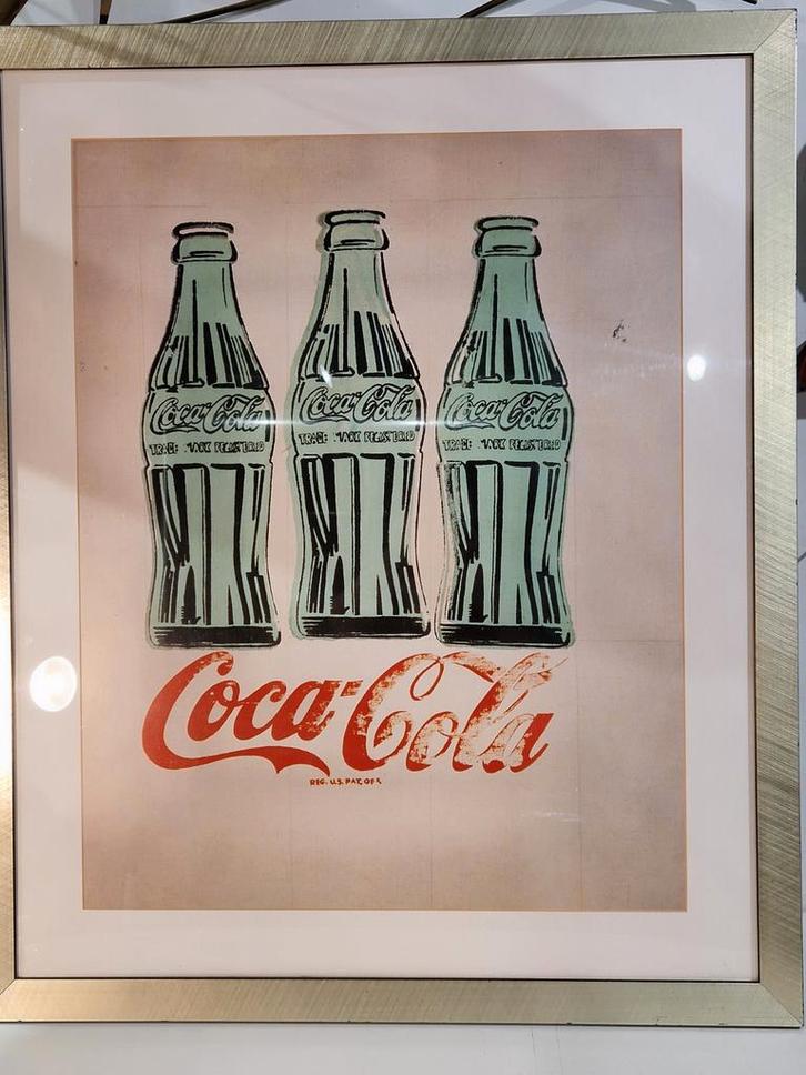 Three coke bottles print by Andy Warhol in kader, Antiek en Kunst, Kunst | Litho's en Zeefdrukken, Ophalen of Verzenden