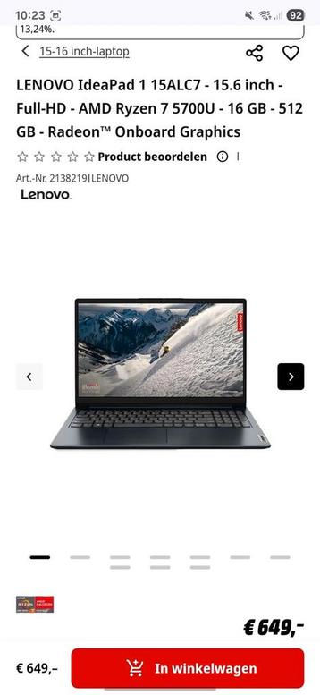 Nieuwe laptop Lenovo Ideapad 1 Ryzen 7 512gb SSD 16gb Ram beschikbaar voor biedingen