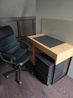 Bureau + kleine opberger met 2 laden + bureaustoel, Huis en Inrichting, Bureaus, Ophalen, Met wielen, Gebruikt, Bureau