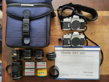 Minolta SRT 303 2 appareils + objectifs +accessoires, Enlèvement, Appareils photo