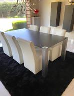 Glazen tafel + 6 stoelen, Huis en Inrichting, Tafels | Eettafels, Glas, Gebruikt, Rechthoekig, Ophalen