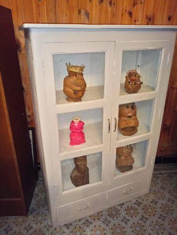 Superbe ancienne vitrine armoire vitrée a 2 tiroirs meuble  beschikbaar voor biedingen