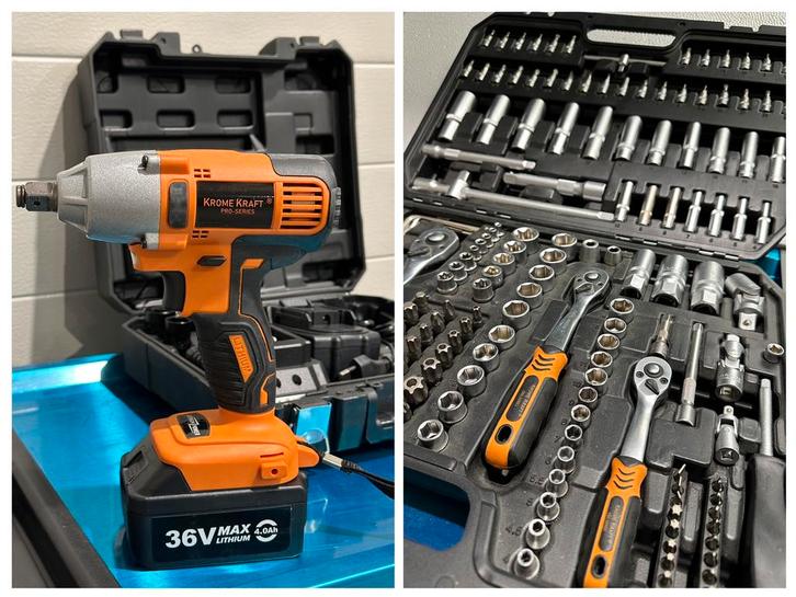 BlackFriday!171 delig Gereedschapkoffer+Slagmoersleutel 36V, Doe-het-zelf en Bouw, Gereedschap | Handgereedschap, Nieuw, Ophalen of Verzenden