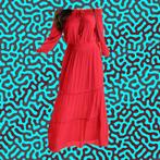 Gorgeous red dress with carmen neckline (size S/M) new, Kleding | Dames, Jurken, Maat 38/40 (M), Nieuw, Ophalen of Verzenden, Rood