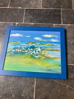 Peinture à l huile village de pêcheurs style naïf, Enlèvement