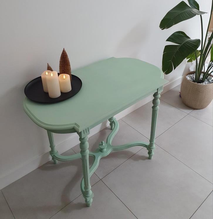 Antiek bijzettafeltje ca. 1900 – mintgroen, Antiek en Kunst, Antiek | Meubels | Tafels, Ophalen