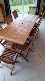 Ensemble table + 8 chaises de jardin teck Nirvana., Jardin & Terrasse, Tables de jardin, Enlèvement, Comme neuf, Rectangulaire