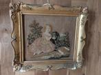 oude mooie broderie -romantisch kindje met haar hond, Antiek en Kunst, Ophalen