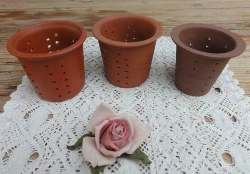 SALE 3 terra cotta zeefjes,  leuk als theelichthoudertjes, Antiek en Kunst, Curiosa en Brocante, Ophalen of Verzenden