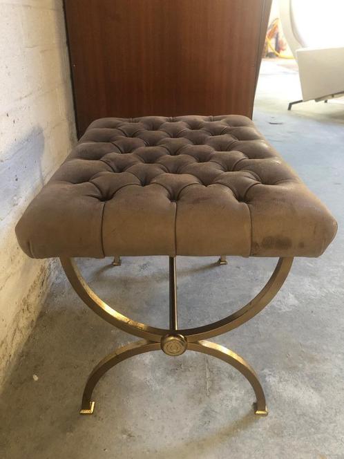 Ottoman vintage voetbankje hocker maison design, Huis en Inrichting, Zetels | Voetbanken en poefs, Gebruikt, Leer, Metaal, Overige materialen