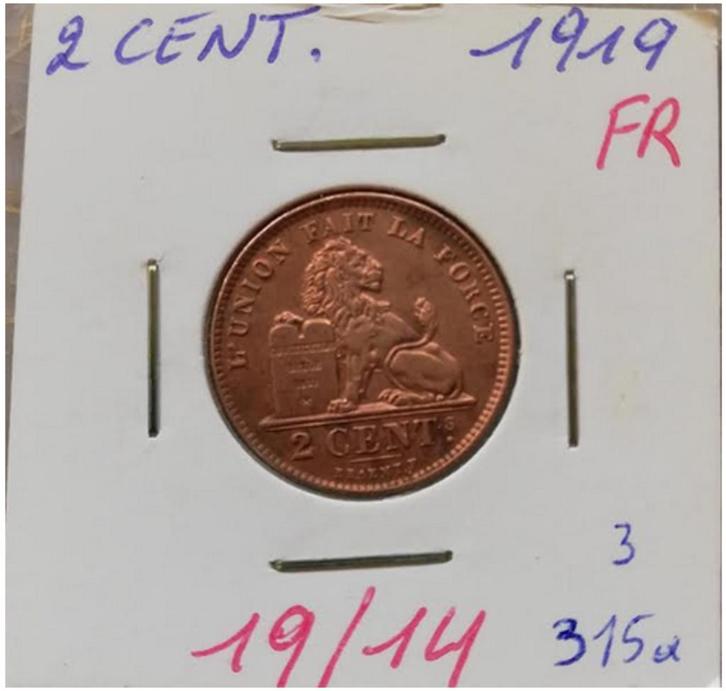 2 cent 1919/14  Morin315a Albert 1 misslag  prachtige staat, Postzegels en Munten, Munten | België, Losse munt, Ophalen of Verzenden