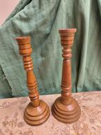 2 Houten kaarshouders (29cm en 28cm), Ophalen, Gebruikt, Kandelaar, Hout