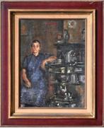 huile sur toile femme au coin du feu signe jean maillard, Antiek en Kunst, Ophalen of Verzenden