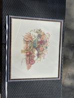 Kader met geborduurd bloemstuk figuur, Hobby en Vrije tijd, Borduren en Borduurmachines, Ophalen, Gebruikt, Handborduren, Overige typen