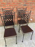 4 smeedijzeren tuinstoelen, Tuin en Terras, Tuinstoelen, Ophalen, Gebruikt, Hout